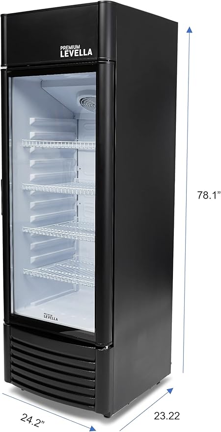 PremiumLevella PRF1257DX Glass Door Display Refrigerator 12.5 cu ft Commercial Beverage Cooler Merchandiser With Customizable Lightbox - Black