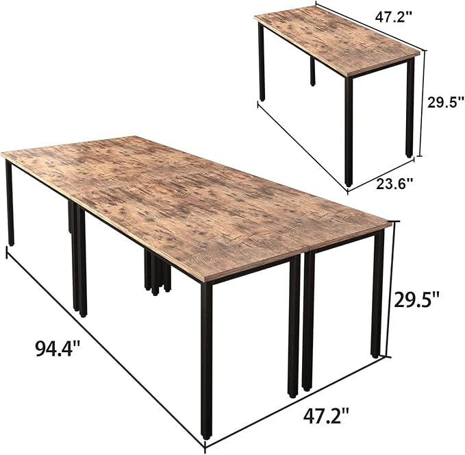 Bonzy Home Conference Tables 8ft Office Computer Desk for Meeting Room Study Writing Printer Podcast Table for 10 People Rustic Brown 4PCS 94.4"x47.2"x29.5"