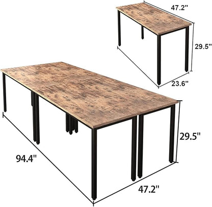 Bonzy Home Conference Tables 8ft Office Computer Desk for Meeting Room Study Writing Printer Podcast Table for 10 People Rustic Brown 4PCS 94.4"x47.2"x29.5"