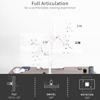 VIVO Dual Monitor Arm Extra Tall Mount for Screens up to 32 inches, Pneumatic Height Adjustment, Full Articulating Heavy Duty VESA Stand with Desk C-clamp and Grommet, White, STAND-V012KW