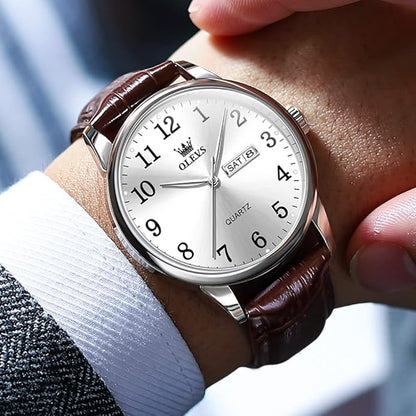 OLEVS Watch Men Mens Watches Watches for Men Leather Band Classic Brown Leather Watch Men, Analog Watch Men, Black Mens Leather Watch, Dress Waterproof Large Face Mens Watch,Relojes para Hombres Watch