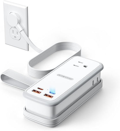 NTONPOWER 100W GAN Ultra Travel Power Strip, 7-in-1 USB C Charging Station with 3 Outlets 4 USB (2 Fast Charge)& 5ft Extension Cord, Compact Desktop Charger for MacBook, iPhone, Cruise, Office, White