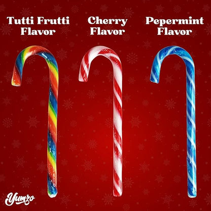 Christmas Candy Canes Tutti Frutti, Blue/White Peppermint, Red and White Cherry Mix Flavors - Bulk Candy Canes Individually Wrapped for Family Holiday Indulgement, Candy Cane Gift Set (100 Count)