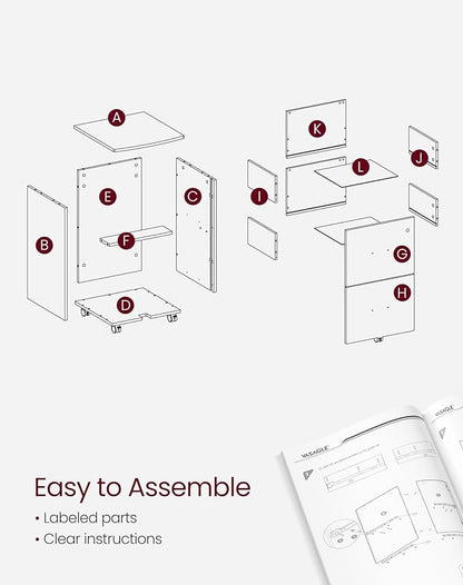 VASAGLE 2-Drawer File Cabinet, Locking Filing Cabinet for Home Office, Small Rolling Printer Stand, A4, Letter-Size Hanging Files, Assembly Required, White ULCD027T46V2