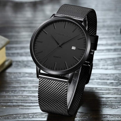 CRRJU Men's Minimalist Casual Luxury Auto Date Watches Fashion Business Japan Movement Quartz Waterproof Wristwatches for Men Stainsteel Steel Band Watch