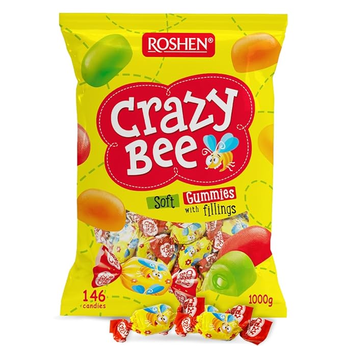 Roshen Crazy Bee Jelly Candy with Fruity Filling, Made with 6 Fruit Juices, Kosher, Halal 2.2lb/1kg