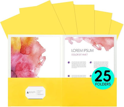 25Pcs Yollow Folders with Pockets-2 Pocket Folders for Documents,Cute Paper for Filing Cabinet,School,Office,Resume Portfolio
