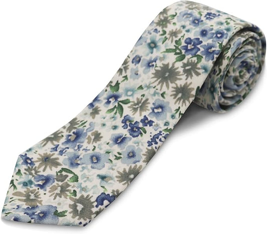 Cotton Floral Ties for Men 2.76" Men's Skinny Tie Linen Flower Printed Neck Tie for Wedding Dating Party