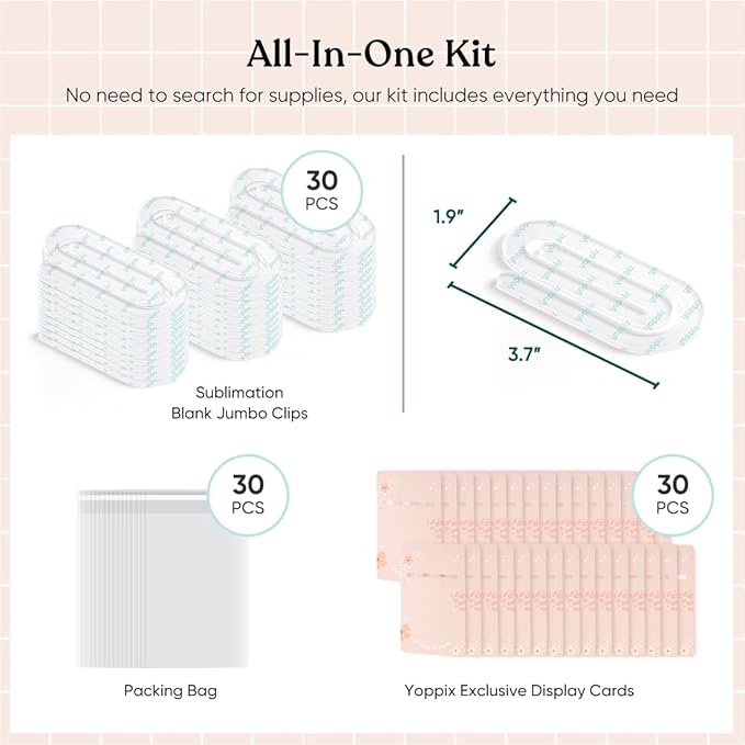 30 Set Sublimation Paper Clips Blanks Bulk, Jumbo Sublimation Acrylic Paperclip Bookmark Clips with 30Pcs Back Card for Heat Transfer DIY Crafts, Office School Supplies, Back to School Gifts