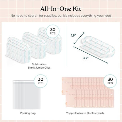 30 Set Sublimation Paper Clips Blanks Bulk, Jumbo Sublimation Acrylic Paperclip Bookmark Clips with 30Pcs Back Card for Heat Transfer DIY Crafts, Office School Supplies, Back to School Gifts