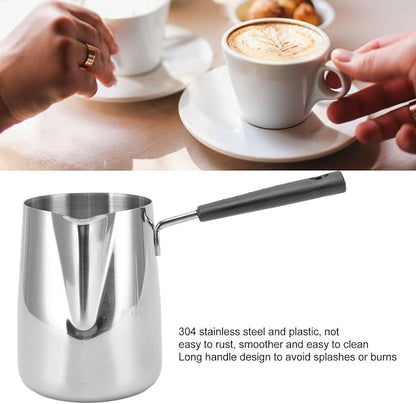 Classics Turkish Coffee Pot, 35oz/1000ml Stainless Steel Milk Frothing Jug Long Handle Coffeware Pull Flower Toroid Pitcher Milk Warmer Hot Chocolate Maker