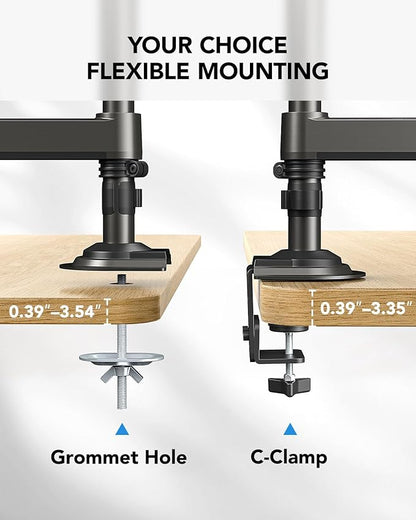 HUANUO 17-32 Inch Dual Monitor Stand, Gas Spring Dual Monitor Mount, Monitor Stand 2 Monitors, Ergonomic Adjustable Tilt/Swivel/Rotate, Weight Max 19.8 lbs, VESA 75/100mm