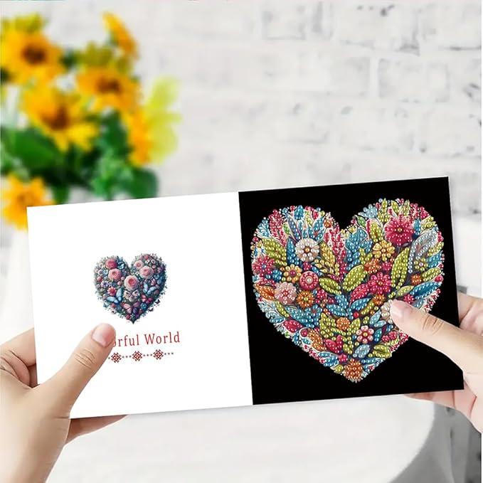 12pcs Diamond Art Painting Postcards with Envelope, Heart Flower Pattern Daily DIY Handmade Greeting Cards Wishing Cards for Special Occasion Festival Craft Gift