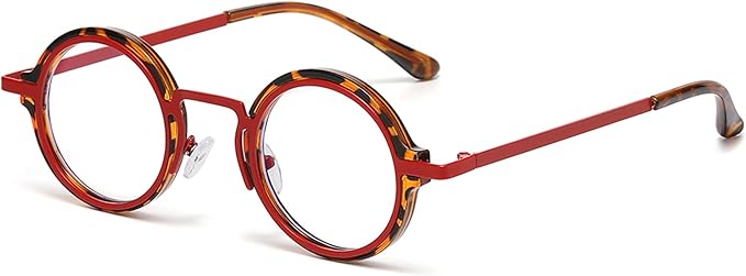 Onrtry Fashion Small Round Blue Light Blocking Glasses for Women Men Metal Frame Eyewear Glasses
