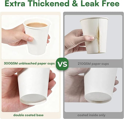 White Paper Cups 12 oz Disposable Coffee Cups, 1000 Pack BPA Free Leak Proof Hot Cups,300GSM Thickened Disposable Cups,Unbleached Hot Cold Drink Cups for Everyday Home Office Coffee Bar Party Supplies