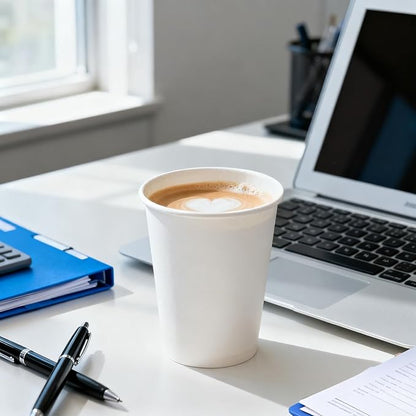 50 Pack 10 oz Coffee Cups - Leakproof & Sturdy Disposable Paper Cups for Hot & Cold Drinks (BPA Free), Bulk White Paper Cups for Office, Home, Cafe, Party, Events