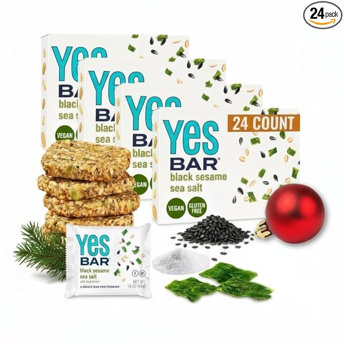 The YES Bar – Black Sesame Sea Salt – Plant Based Protein, Decadent Snack Bar – Vegan, Paleo, Gluten Free, Dairy Free, Low Sugar, Healthy Snack, Breakfast, Low Carb, Keto Friendly (24 Count)