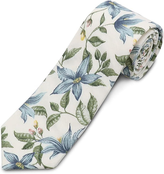 Cotton Floral Ties for Men 2.76" Men's Skinny Tie Linen Flower Printed Neck Tie for Wedding Dating Party