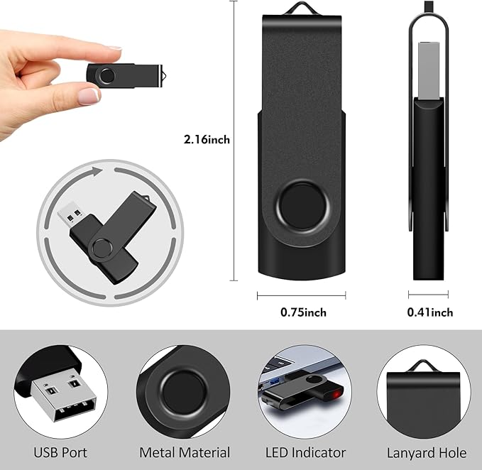 AreTop 50 Pack 2GB Bulk Flash Drives USB 2.0 Thumb Drive Swivel Jump Drive Memory Stick Bulk USB Drives (50 Pack 2GB, Black)