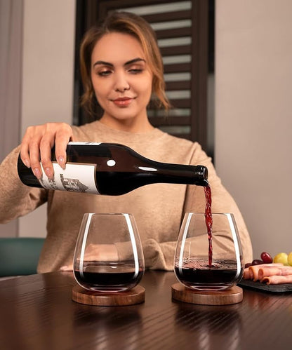 Stemless Wine Glasses Set of 4, 17oz Hand Blown Crystal Red White Wine Glass, Ideal for Birthday and Special Days, Perfect Gifts for Both Men and Women