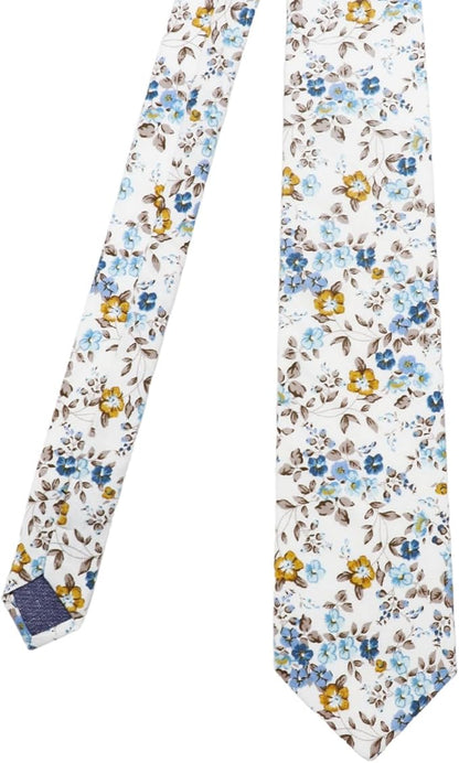 Cotton Floral Ties for Men 2.76" Men's Skinny Tie Linen Flower Printed Neck Tie for Wedding Dating Party