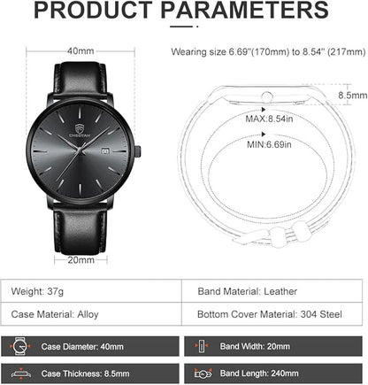 CHEETAH Minimalist Waterproof Quartz Watches for Men with Leather Strap, Auto Date