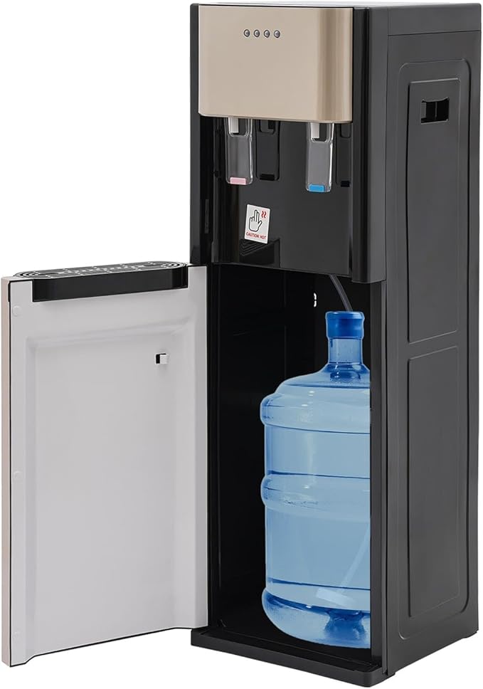 Bottom Loading Water Cooler Water Dispenser, 5 Gallon Water Dispenser Hot and Cold Water, Indicator Lights with Empty Bottle Alert, No Lift Bottom Loading for Office, Home, Living Room (Gold)