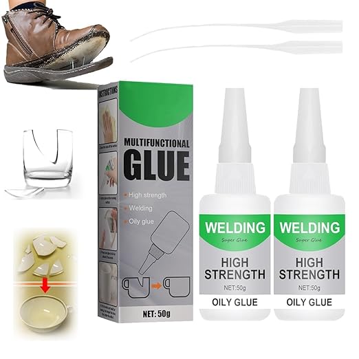 2 PCS Welding High-Strength Oily Glue, 2026 Upgraded Welding Super Glue Gel Instant Adhesive, Strong Fast Drying Glue Universal Super Glue for Metal, Plastic, Wood, Glass, Ceramic, Leather (50 Grams)
