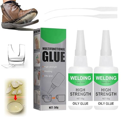 2 PCS Welding High-Strength Oily Glue, 2026 Upgraded Welding Super Glue Gel Instant Adhesive, Strong Fast Drying Glue Universal Super Glue for Metal, Plastic, Wood, Glass, Ceramic, Leather (50 Grams)