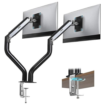 Lyngins Dual Monitor Stand, 17-32 inch Monitor Mounts for 2 Computer Screens, VESA Mount with 75/100 mm, Each Arm Supports Up to 20.94 lbs, Double Monitors Arm Desk Mount - Black