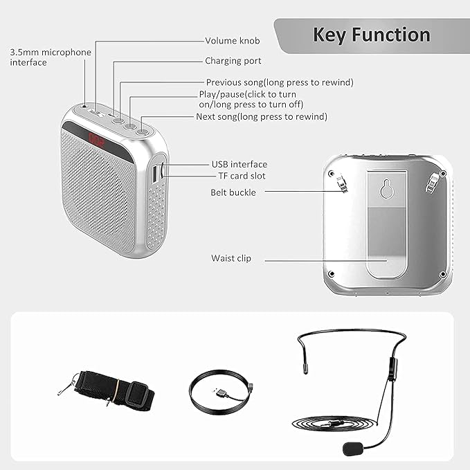 Portable Voice Amplifier for Teachers,Rechargeable Portable Microphone with Speaker,Wired Microphone,Pa System for Outdoors, Teaching, Meeting, Tour Guide, Yoga(5PCS,White)