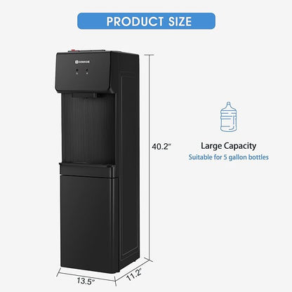 Top Loading Water Cooler Dispenser, 5 Gallon Hot & Cold Water Cooler with Freezer Cabinet, Water Dispenser with Child Safety Lock for Home Office, Apartment, Dorm, Gym