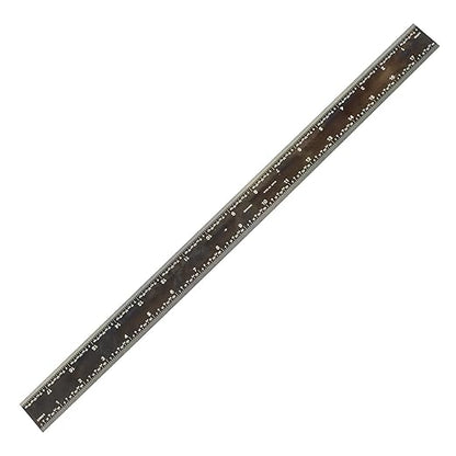 PEC Tools 18-Inch Rigid Stainless Steel Metal Ruler, High-Contrast Black Chrome Finish, 3R Graduation (1/32", 1/64", 1/10", 1/50"), Fully Hardened and Tempered, Made in USA