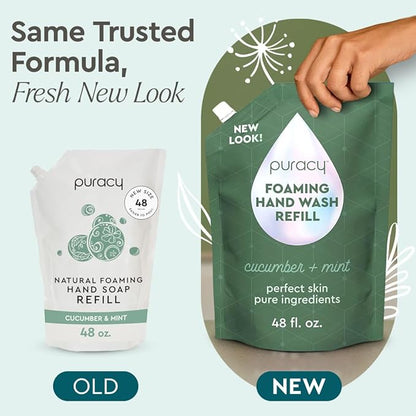Puracy Foaming Hand Soap Refill - Plant-Powered Natural Hand Soap As Seen on TikTok, Non-Toxic, Sulfate-Free Liquid Soap, Moisturizing Foam Handwash Liquid (Cucumber & Mint, 48 fl oz)