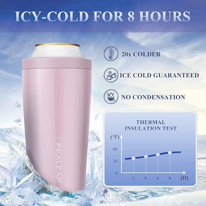 4 in 1 Insulated Slim Can Cooler for 12 OZ Cans and Beer Bottle - Keep 8 Hours Cold, Easy to Hold - Stainless Steel Can Holder, Double Walled Can Insulator for Hard Seltzer and More (Blush)
