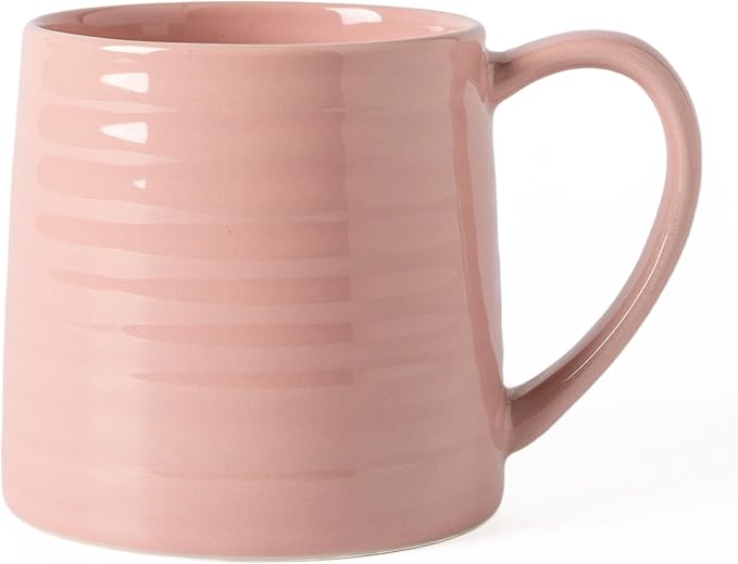 Ceramic Coffee mugs, 21 oz, Extra Large Mugs, Big Tea Cup, Large Handle, Pottery Mug, Big Belly, Transmutation Glaze，Wide Bottom, stripe pattern, Microwave & Dishwasher Safe. (Pink)