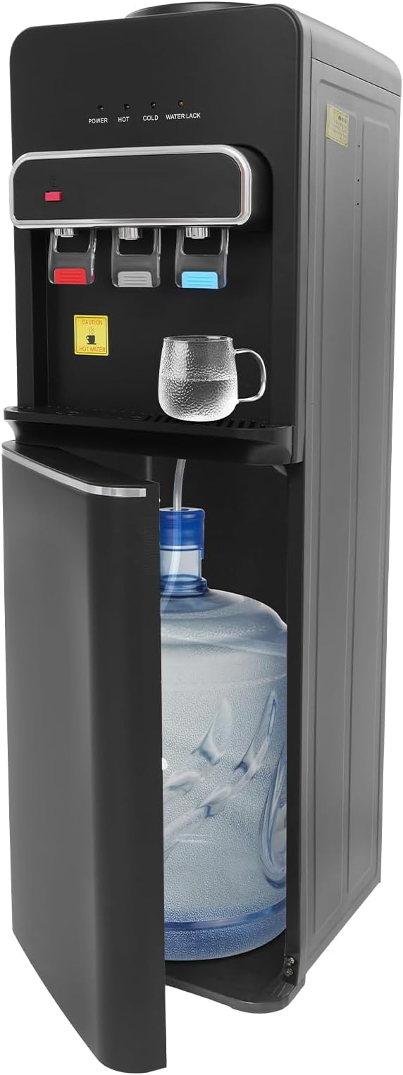 Bottom Loading Water Cooler, Standing Water Dispenser with 3 Temperature Settings - Hot, Cold & Room Water, Water Dispensers for Homes, Kitchens, Offices, Dorms (Black)