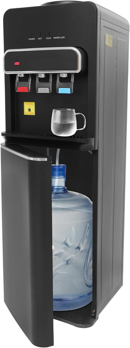 Bottom Loading Water Cooler, Standing Water Dispenser with 3 Temperature Settings - Hot, Cold & Room Water, Water Dispensers for Homes, Kitchens, Offices, Dorms (Black)