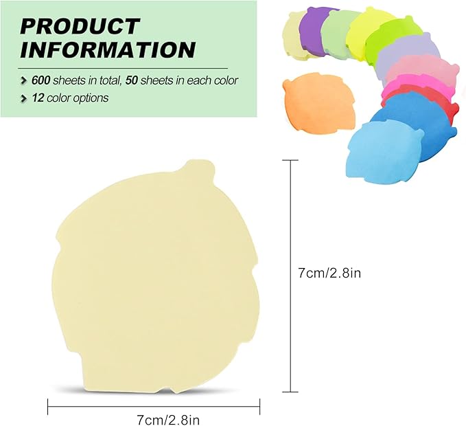 Sticky Notes, Self Sticky Post Notes, Bright Colorful Creative Desk Accessories for Reminders Office School and Home 2.75 x 2.75 Inch 50 Pieces/Pad 600 Sheet Leaves