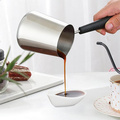 Classics Turkish Coffee Pot, 21oz/600ml Stainless Steel Milk Frothing Jug Long Handle Coffeware Pull Flower Toroid Pitcher Milk Warmer Hot Chocolate Maker