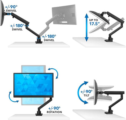 Mount-It! Single Monitor Arm Mount | Premium Monitor Desk Stand | Articulating Mechanical Spring Arm | Fits 24 27 30 32 Inch VESA 75 100 Compatible Computer Screen | C-Clamp and Grommet Bases