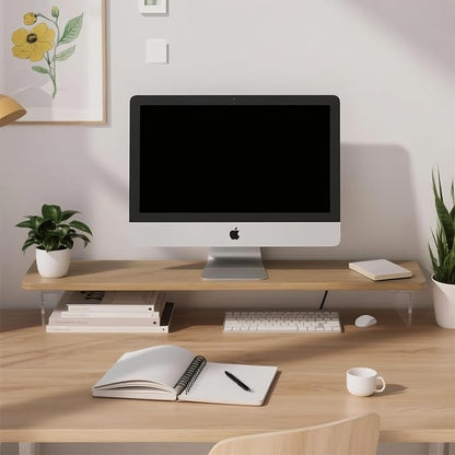 Dual Monitor Stand Riser, Wooden Computer Monitor Stand No Assembly Required Exquisite Monitor Stand for Computer Laptop Printer TV