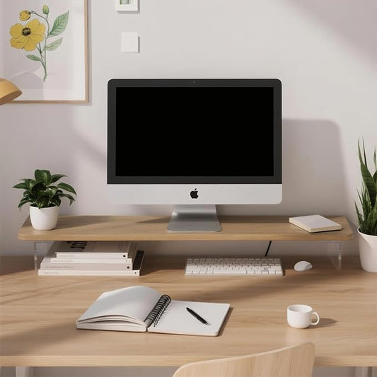 Dual Monitor Stand Riser, Wooden Computer Monitor Stand No Assembly Required Exquisite Monitor Stand for Computer Laptop Printer TV
