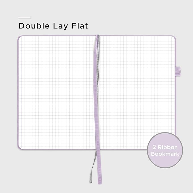 160 Pages, A5 5.7 x 8 inches 100 gsm Thick Paper Notebook Journals for Writing, Grid Hardcover Notebook(1 Pack, Lavender)