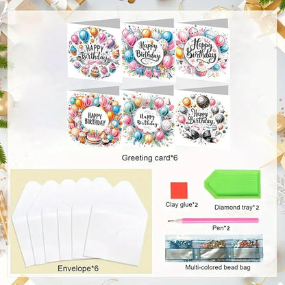 6PCS Diamond Art Painting Greeting Cards,Happy Birthday Cards with Envelopes,DIY Card Making Kits Thank You Card Arts Crafts for Birthday