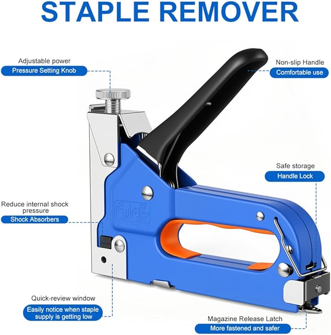 Heavy Duty Staple Gun 3 in 1 Upholstery Staple Guns with Tail Remover 1200 Staples Fabric Stapler Gun for Wood Crafts DIY Decoration