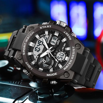 KXAITO Men's Watches Sports Outdoor Waterproof Military Watch Date Multi Function Tactics LED Alarm Stopwatch