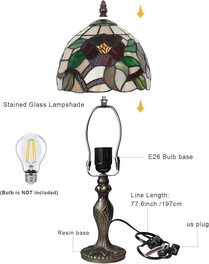 Stained Glass Lamp, Haitang Flower Table Lamp, 8 Inch Small Antique Lamp, for Bedside Nightstand Bedroom Living Room Home Office