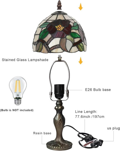 Stained Glass Lamp, Haitang Flower Table Lamp, 8 Inch Small Antique Lamp, for Bedside Nightstand Bedroom Living Room Home Office