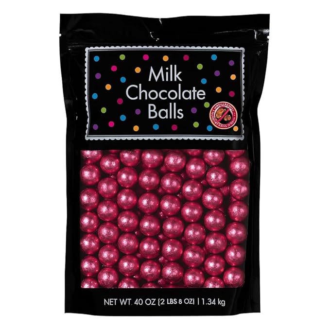 ALBERT'S Candy Milk Chocolate Foiled Balls, 40 oz Bag, Party and Wedding Candy, Peanut-Free & Tree Nut-Free (Full Size, Pink)